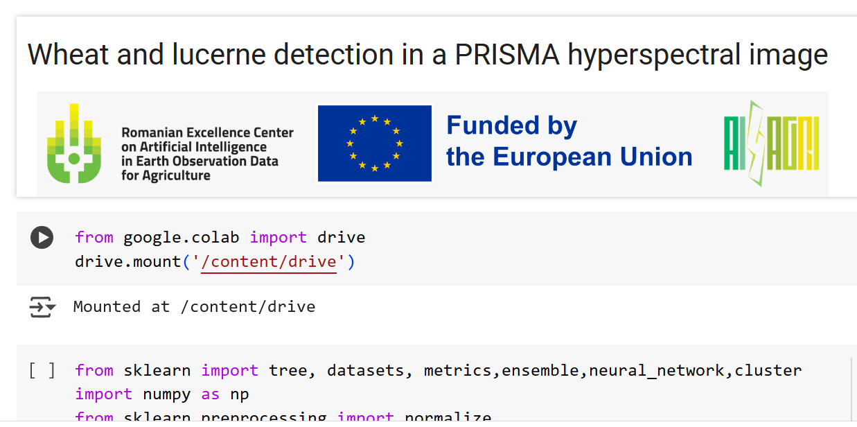 Training material for wheat and lucerne detection in a PRISMA hyperspectral image